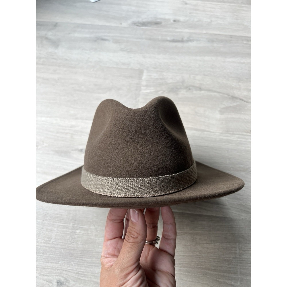 Dorfman Pacific Mens Wool Felt Outback Hat Brown Leather Band Feather Large USA - Picture 3 of 8